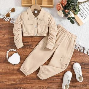 Clothing Sets Autumn New Girls Clothes Sets Years Girls Khaki Sleeves Pleated Top Khaki Sweatpants Fahion Casual Style Outfits