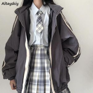 Women's Jacket's Jackets Spring Autumn Women Preppy Student Baggy Stand Collar Zipper Coats AllMatch Baseball Tooling Patchwork Outwear Casual 230406