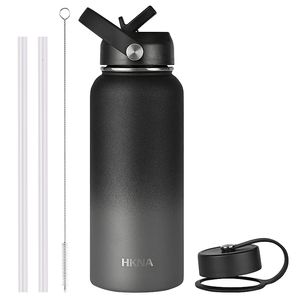 Water Bottles Stainless steel double wall vacuum insulated sports water bottle wide mouth with flexible cover straw cover flip cover ring and buckle 230407