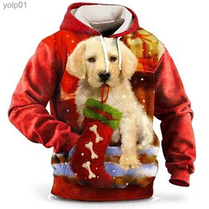 Felpe con cappuccio da uomo Felpe con cappuccio 3D da uomo di Natale 2024 Animal Cat Dog Vintage Party Famiglia Pullover con cappuccio per uomo Felpa oversize lunga SleL231107