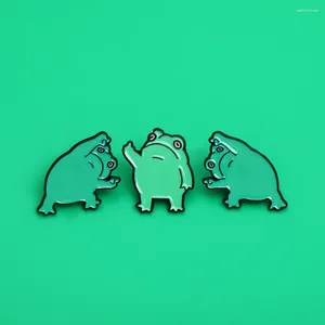 Broches exercício verde orgulhoso de sapo personalidade animal lapela pinos para mulheres meninas homens saco de pano mochila crachá jóias presente