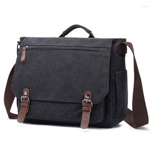 Briefcases Large Capacity Men Business Briefcase Handbags Canvas Bags For Travel Books Messenger Multifunctional 14 Inch Computer Bag
