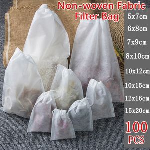 TEA STERSERS 100 st påsar Nonwoven Fabric Filter för Spice Infuser med String Heal SEAL Disponibla väskor Tom 230406