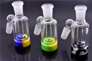 14mm 18mm Glass Ash Catcher with silicone container for glass bong oil rig glass ashcatchers with Detachable silicone base easy clean