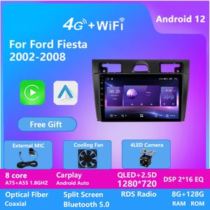 Android 12 Video Car Radio CarPlay GPS Android 12 8G 128G bil multimediaspelare för Ford Fiesta 2002-2008 bilstereo
