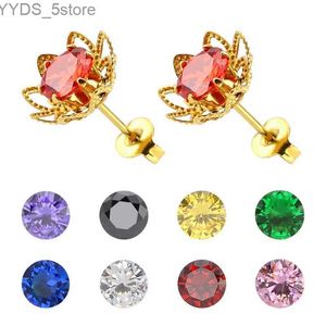 Stud 1 Pair 6mm Colorful Flower Stud Earrings For Women CZ AAA Zircon Ear Piercing Studs Stainless Steel Jewelry Women Girl Gift YQ231107