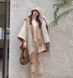 Designer de xales Novo produto com capuz dupla face dupla cor xadrez lã e cashmere jaqueta xale misturada para capa feminina DNHK