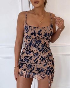 Повседневные платья Fashion 2023 Summer Sexy Spaghetti Brap Print Print reched Cami Mini Mini Party Платье элегантное для женщин