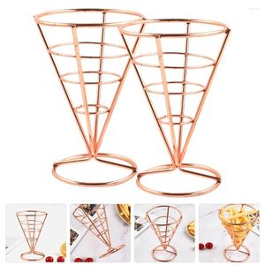 Flatware Sets 2 Pcs Cone Snack Holder French Fries Basket Fried Chicken Tray Stand Stainless Steel