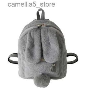 Backpacks Mini Furry Fluffy Plush schoolbag Rabbit Ear Backpack cute Girls Shoulder Bag Winter Women's Travel Bag Children Plush Bag Q231108