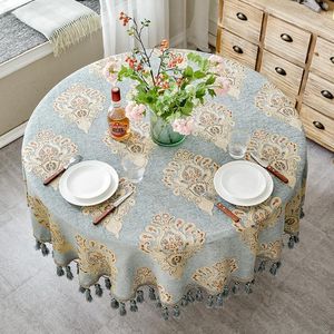 Table Cloth Luxury European Style Round With Tassel Embrodered Jacquard Cover Coffee House Home Decoration Tablecloth