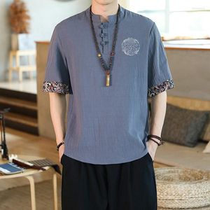 Ethnische Kleidung Plus Size Chinese Style Tops Retro Men Thin Tang Suit Halbärmliges Leinen Kurzarm Sommer T-Shirts
