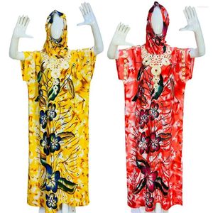 Etniska kläder Bohemian Floral Print Gown Kaftan 2023 Summer Women Scarf Abaya Loose Maxi Dress Beach Cover Up African Dashiki Robe 2st