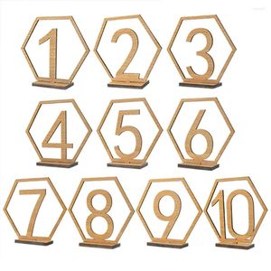 Decorazione per feste 10 pezzi Woodsy Decor Table Number Holders Matrimoni Pranzo Forniture per matrimoni Numeri esagonali in legno Sposa