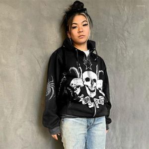 Kvinnors hoodies kvinnor hoodie y2k långärmad skalle tryck huvtröja roston cool gata gotiska kläder toppar halloween outwear