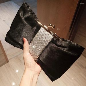 Borse da sera Moda Lusso Nero Argento PU Fine Strass Pochette Banchetto Borsa a tracolla a catena per borsa da donna