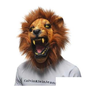 Máscaras de festa Halloween Props Adt Angry Lion Cabeça Máscaras Animal Fl Latex Masquerade Festa de Aniversário Máscara Gota Entrega Home Garden Fe Dhcul