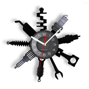 Wall Clocks Car Service Mechanic Repair Shop Record Clock Modern Design Garage Tools Vintage Art Hanging Watch