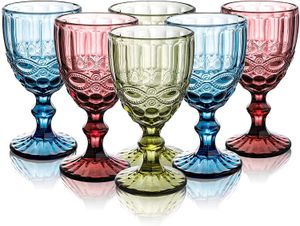 Wine Glasses Colored Glass Goblet with Diamond Pattern Embossed High Clear Glassware for Party and Wedding