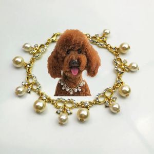 Collana di perle per cani Gioielli Collare per gatti Collana per animali domestici scintillanti per gatti di piccola taglia Cani Chihuahua Accessori Gioiello di cristallo Perla ZZ