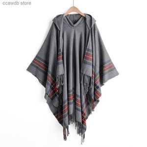 Futra kobiet sztuczne futro jesienne nowe kobiety peleryny kaszmirowe fringe poncho skośne paski vintage płaszcz bohemian szal z kapturem szal man streetwear t231107