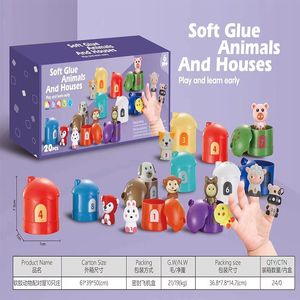 Other Toys DIY Soft Glue Animal Matching House Fun Assembly Children's Early Education Cognitive Science Enlightenment Finger Set Doll 231107