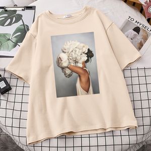 Kobiety dla kobiet kwiaty dziewczyna śmieszne druk damskie tshirty damskie swobodny komfortowa koszula crewneck fit T-shirty krótkie rękawowe miękkie koszulki Womany 230406