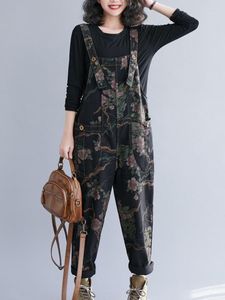 Women's Jeans Ethnic Woman Suspenders Ankle-length Pants One Piece 2023 Spring And Summer Loose Fashion Retro Print Flower Jumpsuit