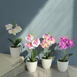 Dekorativa blommor kransar Silkfjärilen Orkidé Artificial Flower Plastic Fake Plants For Home Wedding Decoration Potted Bonsai Plantdeco