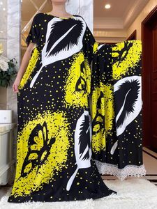 Ethnic Clothing Est Dubai Muslim Dress With Big Scarf For Women Loose Maxi Robe Femme Musulmane African O-neck Print Floral Summer Abaya