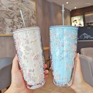 Water Bottles Creative Large Capacity Straw Cup Net Red Foam Double Layer Crushed Ice Fashion Plastic Couple Suction