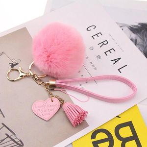 キーチェーンQiamni Creative Fluffy Pompom Fur Ball Tassel Heart Key Rings Holder Trendy Jewelry Car Bag Accessoriesギフト