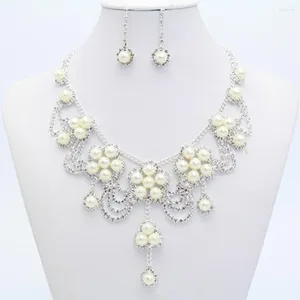 Necklace Earrings Set Women's Luxury Rhinestone Faux Pearl Earring Wedding Bridal Jewelry Women Dress