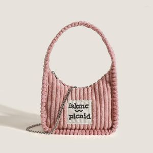 Bolsas de noite bolsas de grife de pelúcia para mulheres 2023 Solid Stripe Chain Mini Tote Bag Purse Moda