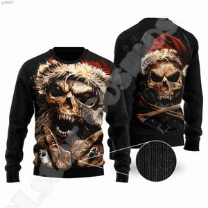 Kvinnors tröjor Halloween Xmas Skull Grim Reaper Ghost Satan Zombie Tattoo 3DPrint Funny Christmas Ugly Sweater Harajuku Casual Long Sles X2L231107