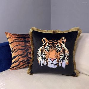 Pillow 45x45cm Light Luxury Tiger Head Pillowcase Golden Retro Velvet Cover