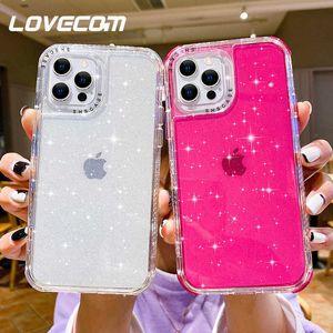 LOVECOM Fluorescent Color Bling Shockproof Case For iPhone 14 13 12 11 Pro Max XS Max XR X 7 8 Plus Glitter Clear Soft IMD Cover