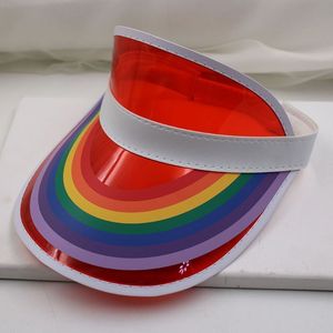 Boll Cap Men Summer Plastic Sun Visor Hat Rainbow Bridge Print Tom Top Transparent UV Protection Hip Hop Tennis Elastic 230407