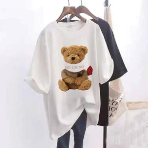 Mode t-shirt ny högkvalitativ kort ärm Moskva varumärkesdesigner t-shirt kvinnors skjorta björn rund hals bomull Italien lyx skjorta kvinnor halvt släde 460
