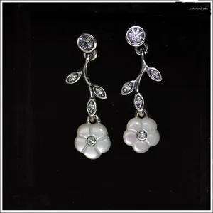 Dingle örhängen lysande blommor blommor droppe stenlagd zirkon 925 sterling silver för kvinnor smycken klar cz lång