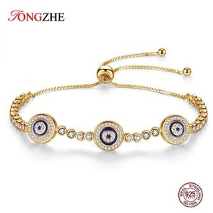 Real 925 Sterling Silver for Women Charms Evil Eye Lucky Hamsa Blue CZ Yellow Gold Tennis Bracelets Mens Jewelry260I