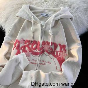 Women's Hoodies Sweatshirts y2k Hoodie Corduroy American broidered Hooded Sweatshirt Men Women 2023 new Drape Lazy Trend Cardigan Jacket Tops streetwear 0407H23