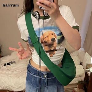 Kvinnor s t shirt Karrram japanska harajuku t shirt kawaii hundtryck lapptäcke kort ärm tee shirt e flickor y2k estetik söta toppar 00s sweet 230407