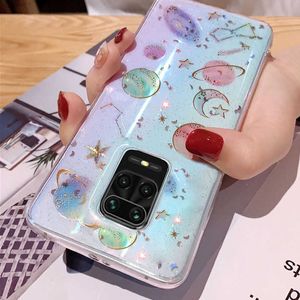 Transparent fall för Xiaomi Redmi Note 9 8 10 11 Pro 9S 8T 10S 7 11T POCO X3 F3 MI 11 Lite 5G NE Glitter Moon Stars Soft Cover Cover