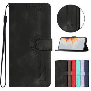 Business plånbokfodral för S23 Plus S22 Ultra S21Fe A13 A14 A34 A54 A33 A53 A73 5G Smile Läderhud Känns Hand Känsla kortplats Flip Cover Holder Strap