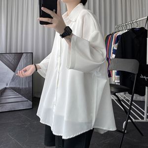 Men s Casual Shirts Korean Oversize Fashion Summer Black White Short sleeved Men Streetwear Loose Society Mens Dress M 2XL 230407