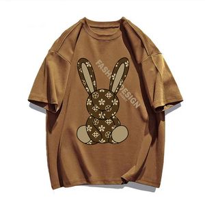 T-shirt da uomo T-shirt estiva in cotone per uomo Fashion Luxury Brand Streetwear Tinta unita Stampa Cartoon Bunny Manica corta Abbigliamento uomo unisex 230407