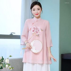 Ethnic Clothing Chiffon Chinese Style Women 2023 Vintage Long Shirt Coat Fairy Tai Chi Uniform Tang Suit Hanfu Cheongsam Top 11642