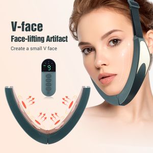 Face Massager Microcurrent-V Lift Device 6-mode heated skin regeneration dual chin V-shaped vibration massager wireless remote control 230406