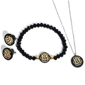 Orecchini Collana Pochi rimasti Spagna Stile Donna Orecchini pendenti neri e bracciale Set di gioielli Orsi di fiori cavi Accessori Juego D Dhlbs